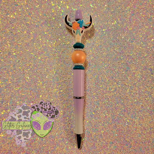 Floral Steer Skull Pen