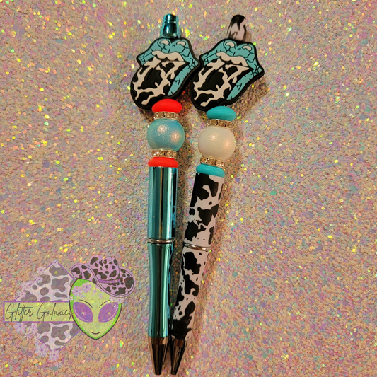 Turquoise and Cowprint Mouth Pen