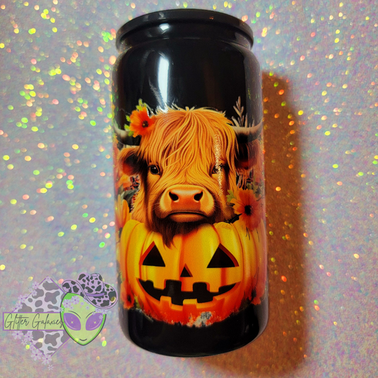 Highland Pumpkin Cow Glass