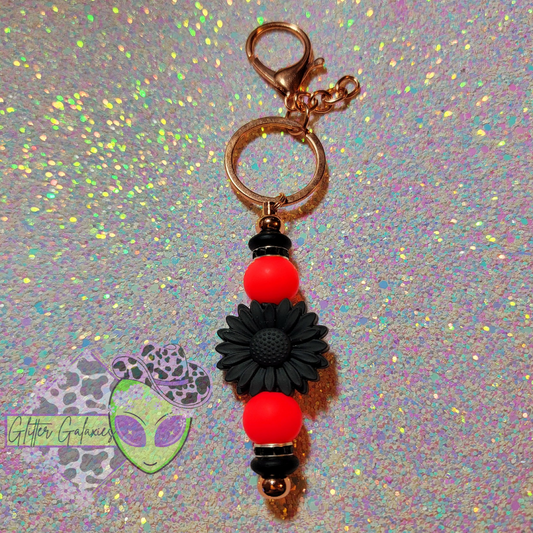 Hot Pink and Black Daisy Keychain