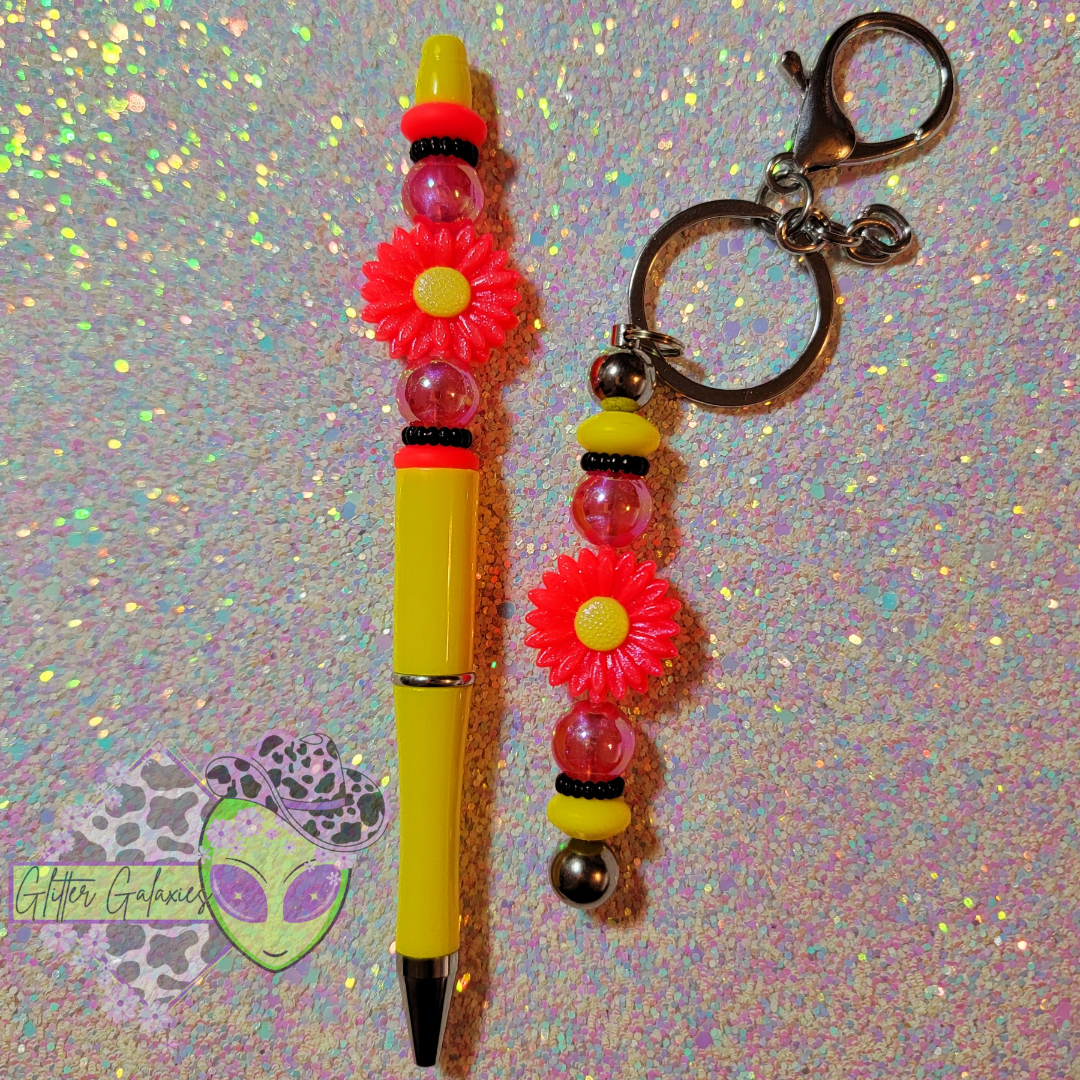 Pink and Yellow Flower Keychain