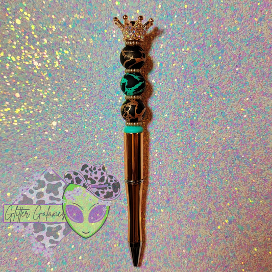 Rose Gold Cowprint Crown Pen