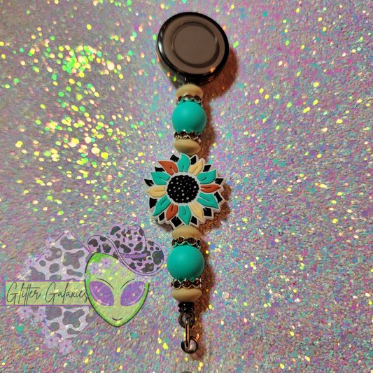 Turquoise Sunflower Badge Reel