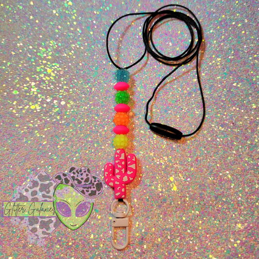 Neon Pink Cactus Lanyard