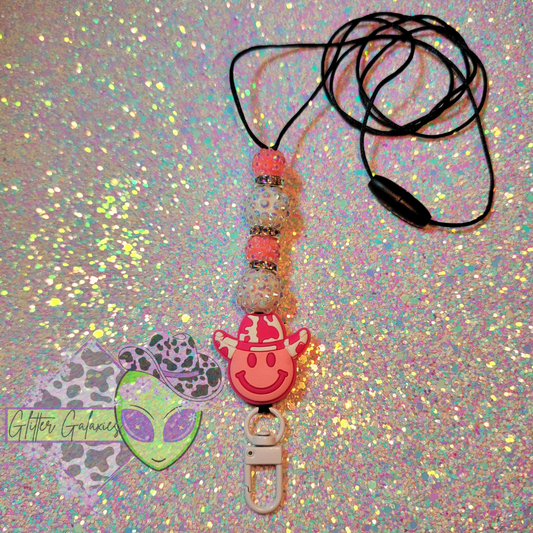 Pink Cowgirl Smiley Lanyard