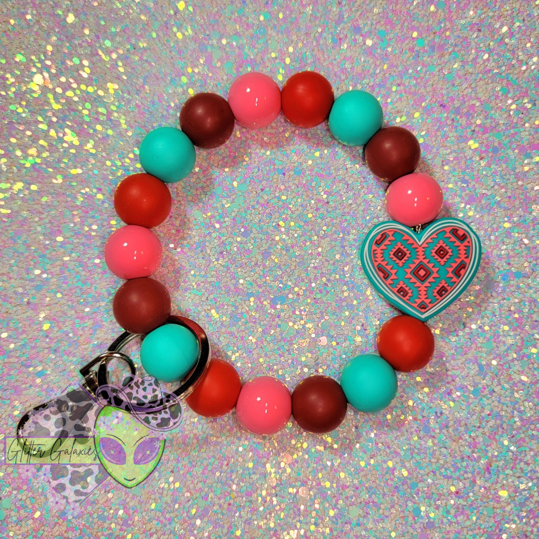 Red and Turquoise Aztec Heart Wristlet