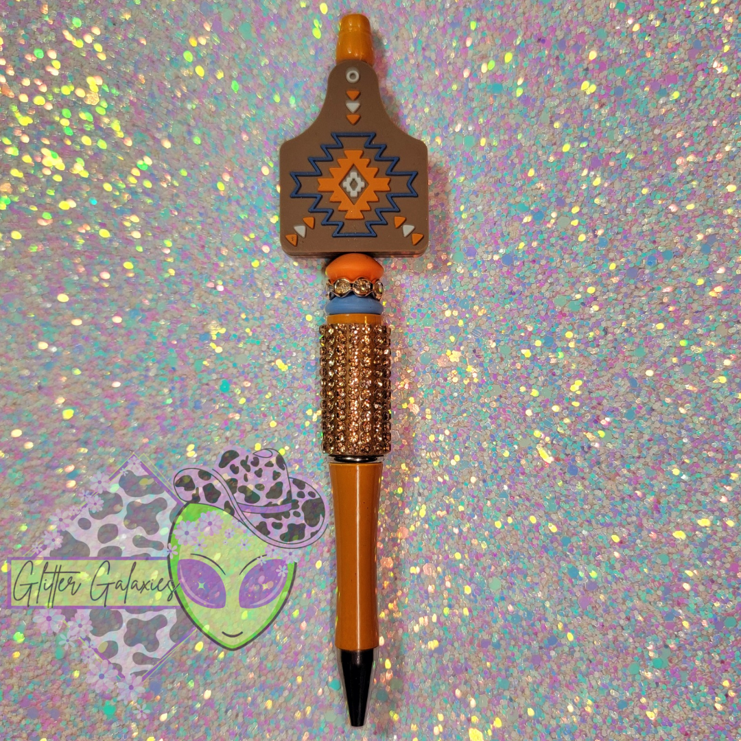 Aztec Cow Tag Bling Pen