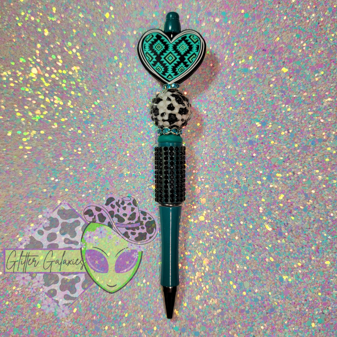 Turquoise and Black Aztec Bling Pen