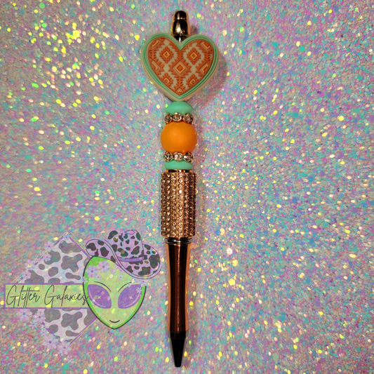 Orange and Turquoise Aztec Bling Pen