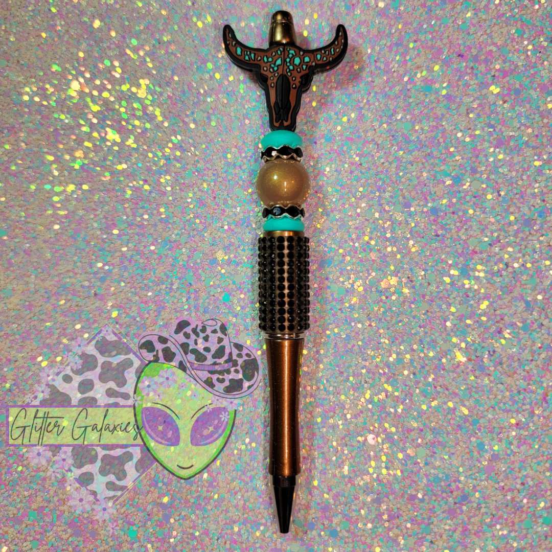 Turquoise Bull Skull Bling Pen