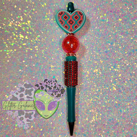 Red and Turquoise Aztec Bling Pen