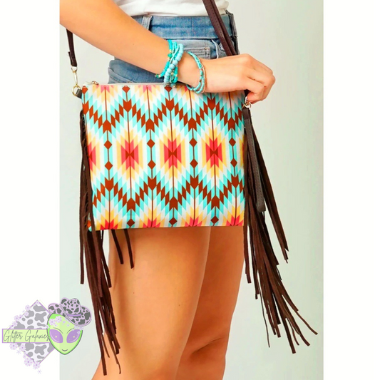 Brown Aztec Fringe Crossbody