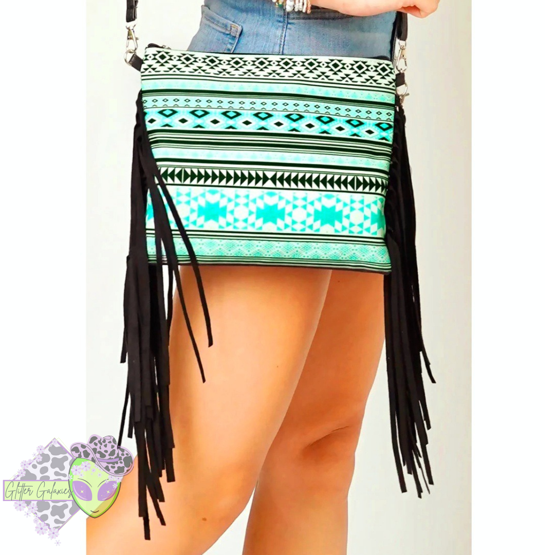 Black Aztec Fringe Crossbody