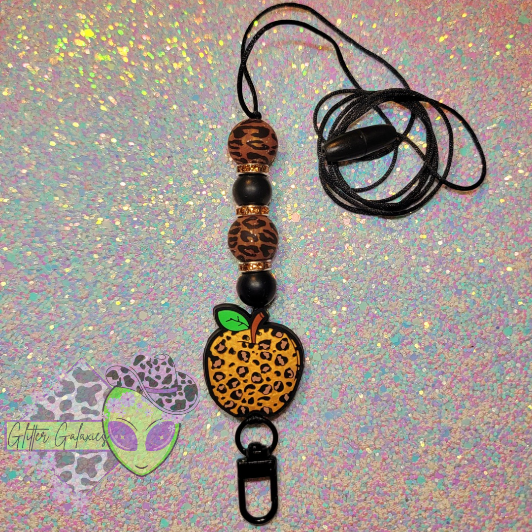 Glitter Gold Leopard Apple Lanyard