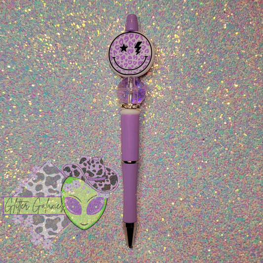 Purple Leopard Smiley Pen