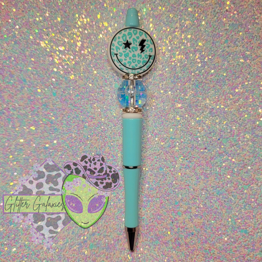 Blue Leopard Smiley Pen