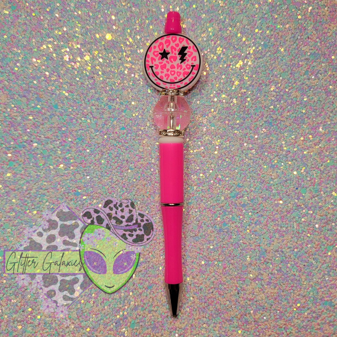 Pink Leopard Smiley Pen