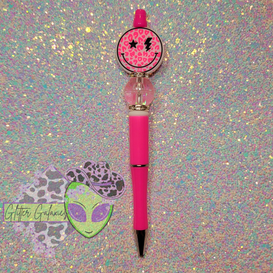 Pink Leopard Smiley Pen