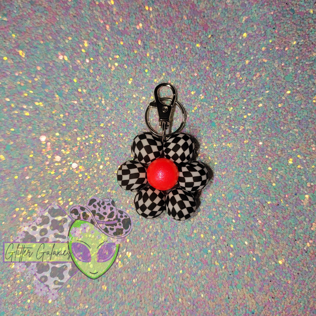 Checkered Daisy Keychain