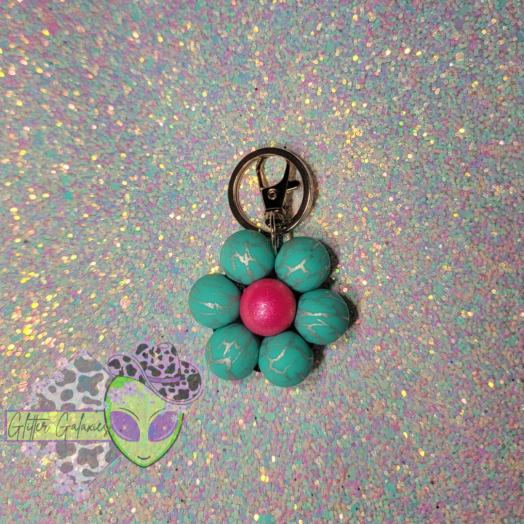 Turquoise Daisy Keychain