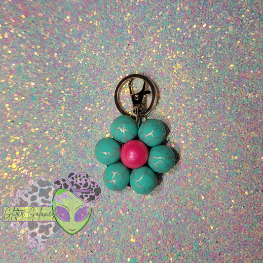 Turquoise Daisy Keychain