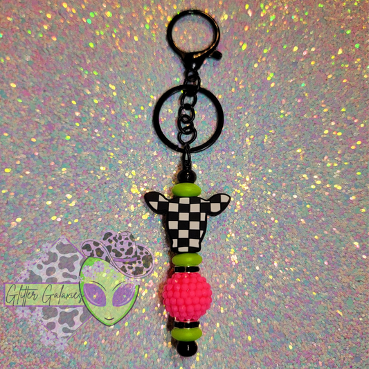 Checkered Cow Keychain