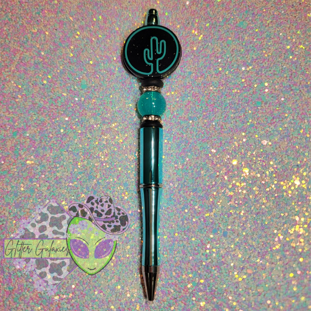 Neon Turquoise Cactus Pen