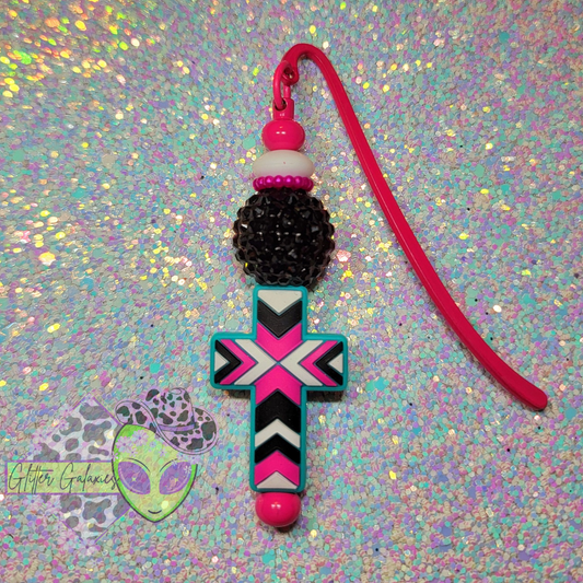 Pink and Black Stripe Cross Bookmark