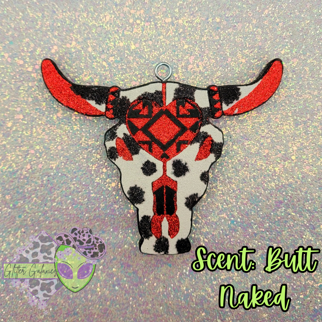 Red Cowprint Bullskull Freshie