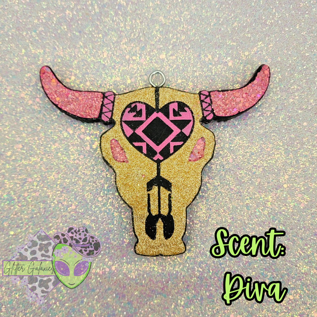 Gold and Pink Glitter Bullskull Freshie