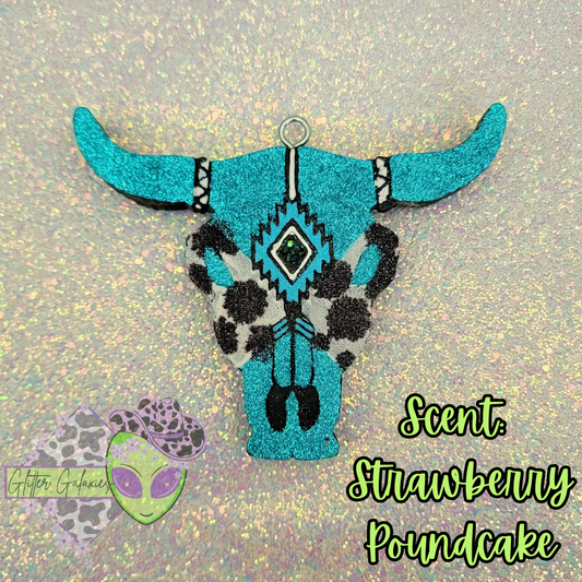 Turquoise Cowprint Bullskull Freshie