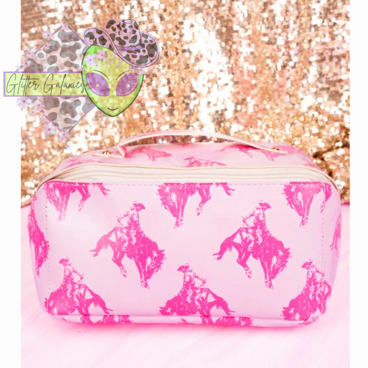 Pink Bronco Expandable Makeup Bag