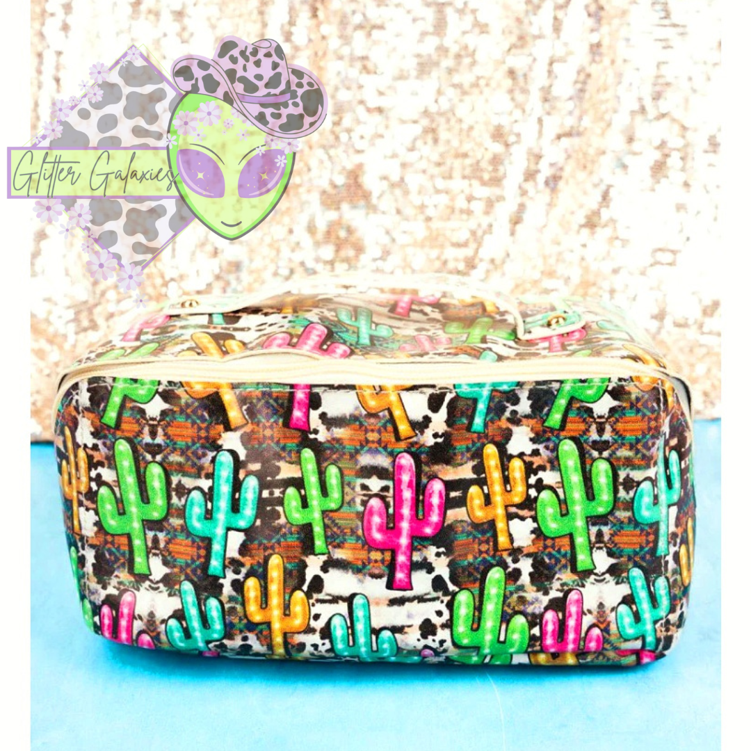 Neon Cactus Expandable Makeup Bag